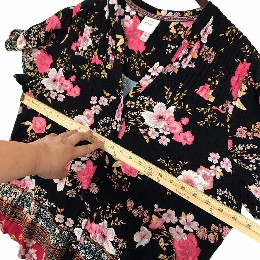 Knox Rose Womens Size XXL 2XL Floral Button Up Short Sleeve Top Shirt Career - Picture 11 of 13